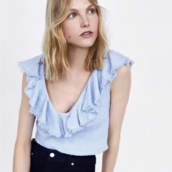 Zara Tops Zara Baby Blue Ruffled Crop Top Xs Poshmark